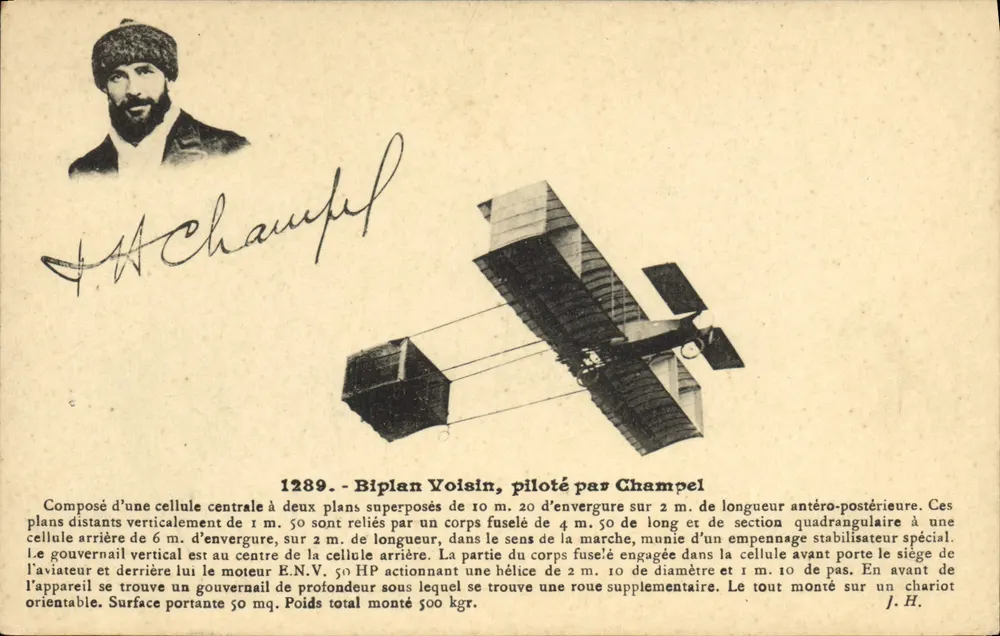 Voisin-Doppeldecker, geflogen von Champel — 1289 — J. Hauser, Foto-Verlag, Paris - Vorderseite