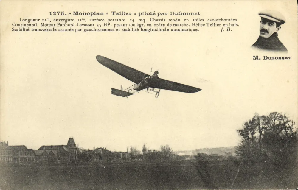 Monoplan « Tellier » geflogen von Dubonnet — n° 1275 — J. Hauser, phot.édit., Paris - Vorderseite