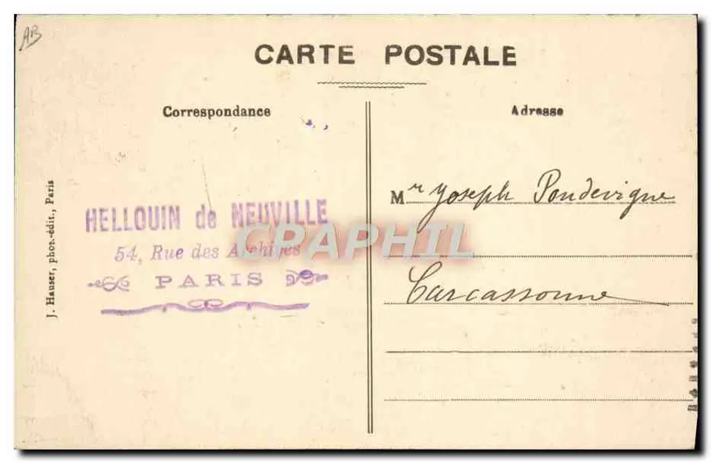Der M. Farman-Doppeldecker, geflogen vom Lieutenant Cheutin — Militärtyp mit zwei Sitzen — J. Hauser, phot.-edit., Paris - Rückseite