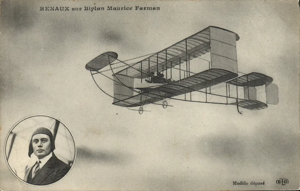 Renault in einem Maurice Farman-Doppeldecker — patentiertes Modell — ÉDP - Vorderseite