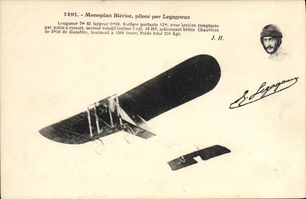Monoplan Blériot, geflogen von Legagneux — Nr. 1491 — J. Hanser, Paris - Vorderseite