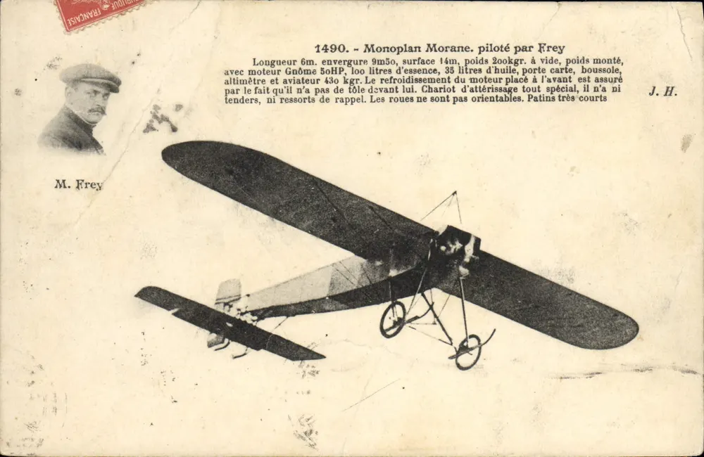 Monoplano Morane pilotado por Frey — 1490 — J. Hauser, fot.édit., París - Anverso