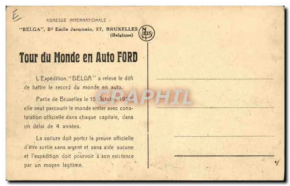 Vier Männer in militärischer Uniform — vor einem Ford-Auto — Verlag 'Chez Nedor' und nicht lesbare Seriennummer - Rückseite