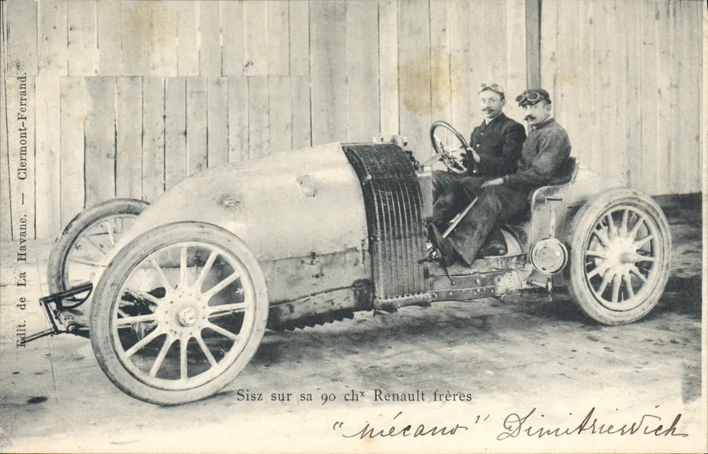 Sisiz auf seinem 90 PS Renault Brüder — "Mécano" — Verlag La Havane, Clermont-Ferrand - Vorderseite