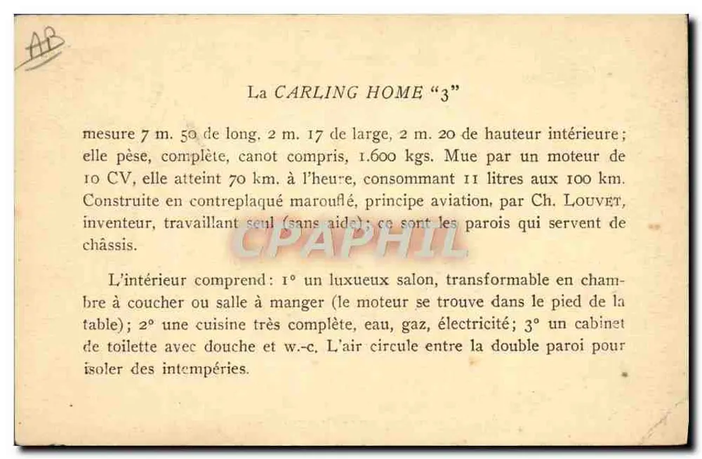 Carling Home Sport Louvet N°3 — Automobil — Verlag Louvet - Rückseite