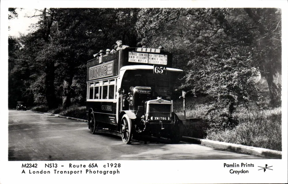 Buslinie 65A — London, ca. 1928 — Pamlin Prints Croydon - Vorderseite