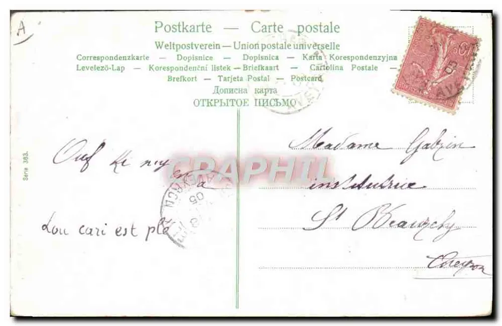 Crianças em um automóvel — ilustração — série 183, editor União Postal Universal - Verso