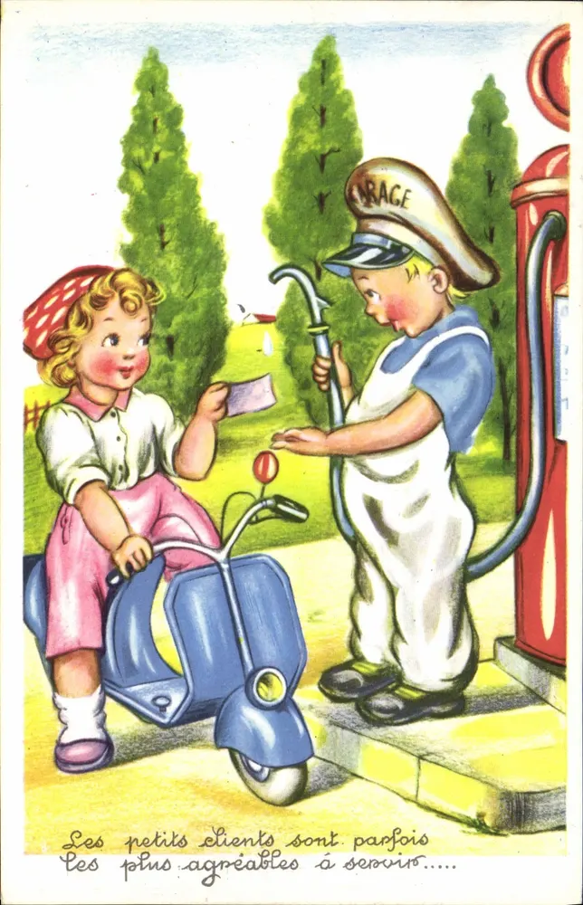 Garage — Kinder und Tankstellenangestellter — T. 89083 - Vorderseite
