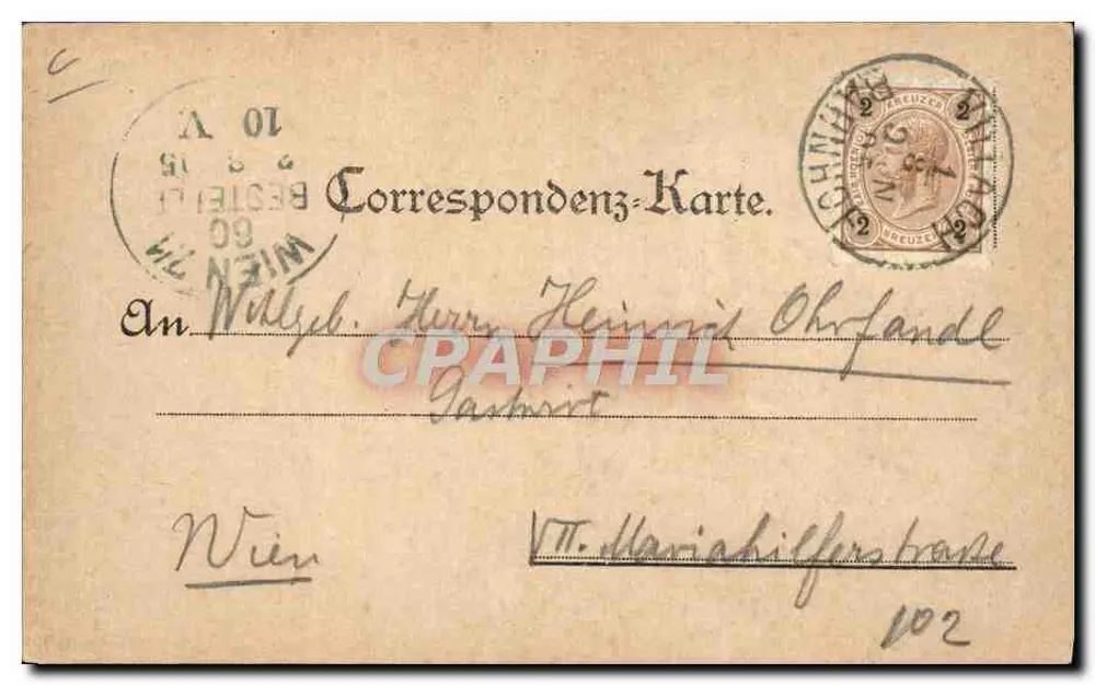 Frau mit Wagen — 1895 — Correspondence-Karte de Völgyh - Rückseite