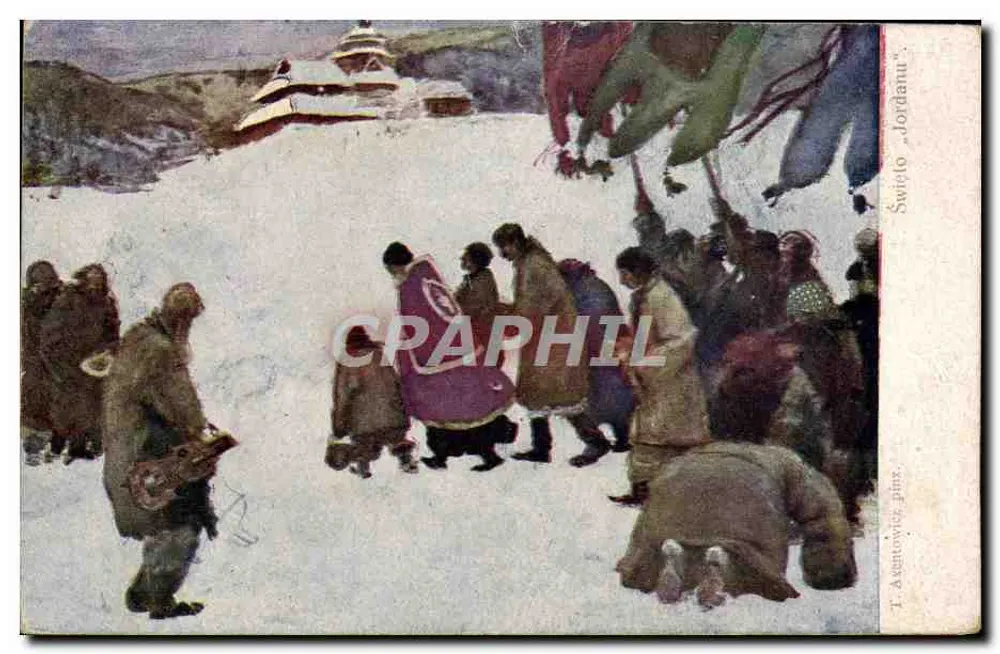 Cena de neve — grupo de pessoas — T. Axenov, pinx. — Salon Warszawski, série 192-15 - Frente