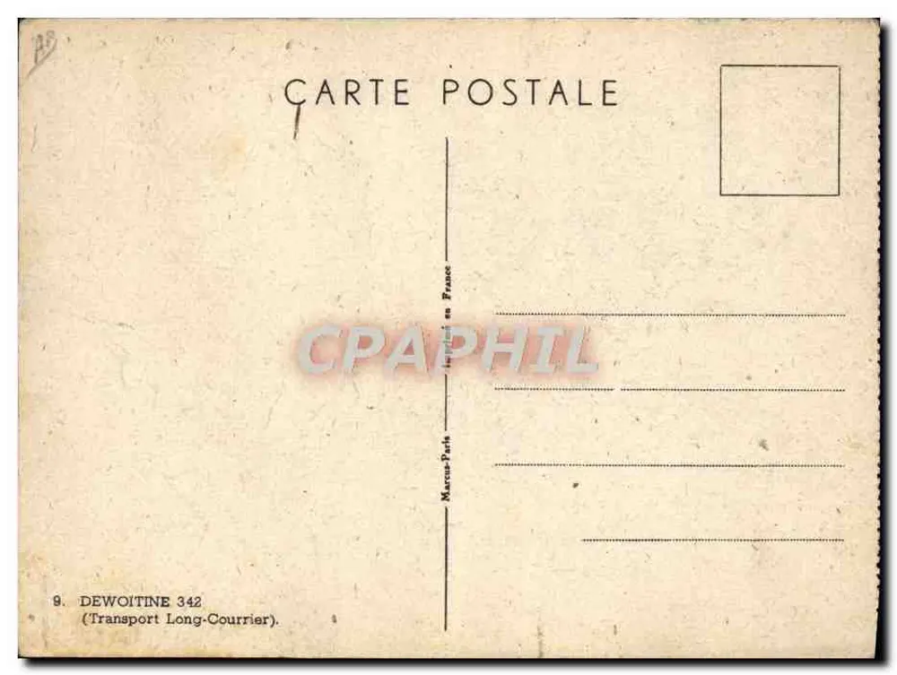 Vliegtuig Dewoitine 342 — Langafstandstransport — uitgever Marcus-Paris, n° 9 - Achterkant