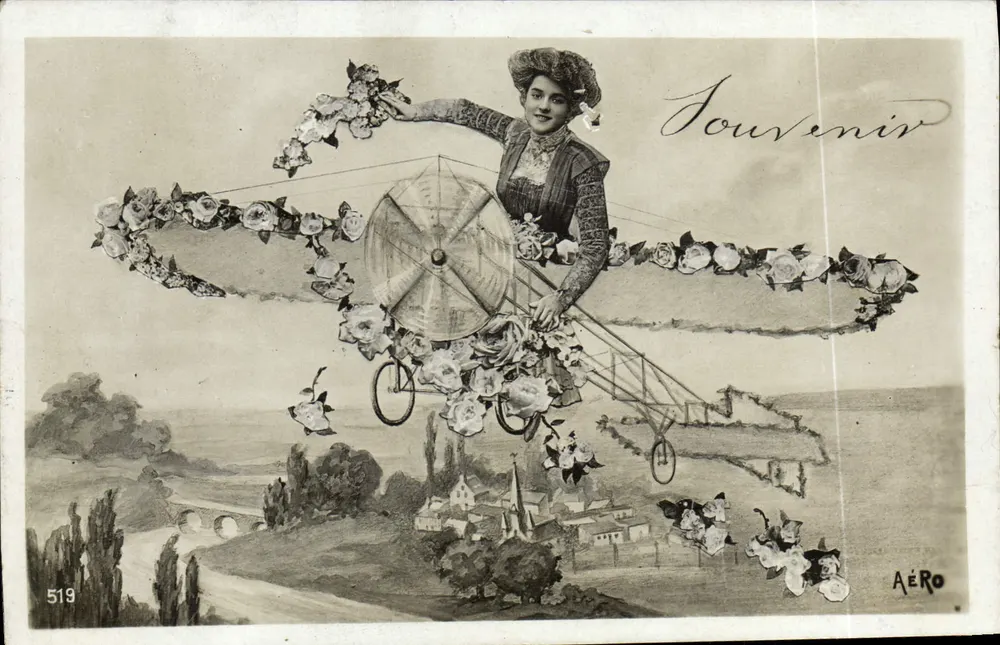 Mulher em um avião decorado com rosas — Souvenir AÉRO — n° 519 - Frente