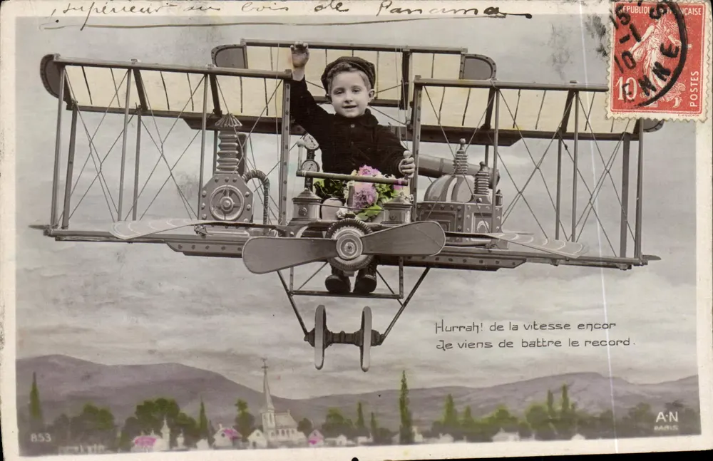 Criança em um avião biplano — Panamá — editor A:N Paris, n° 853 - Frente