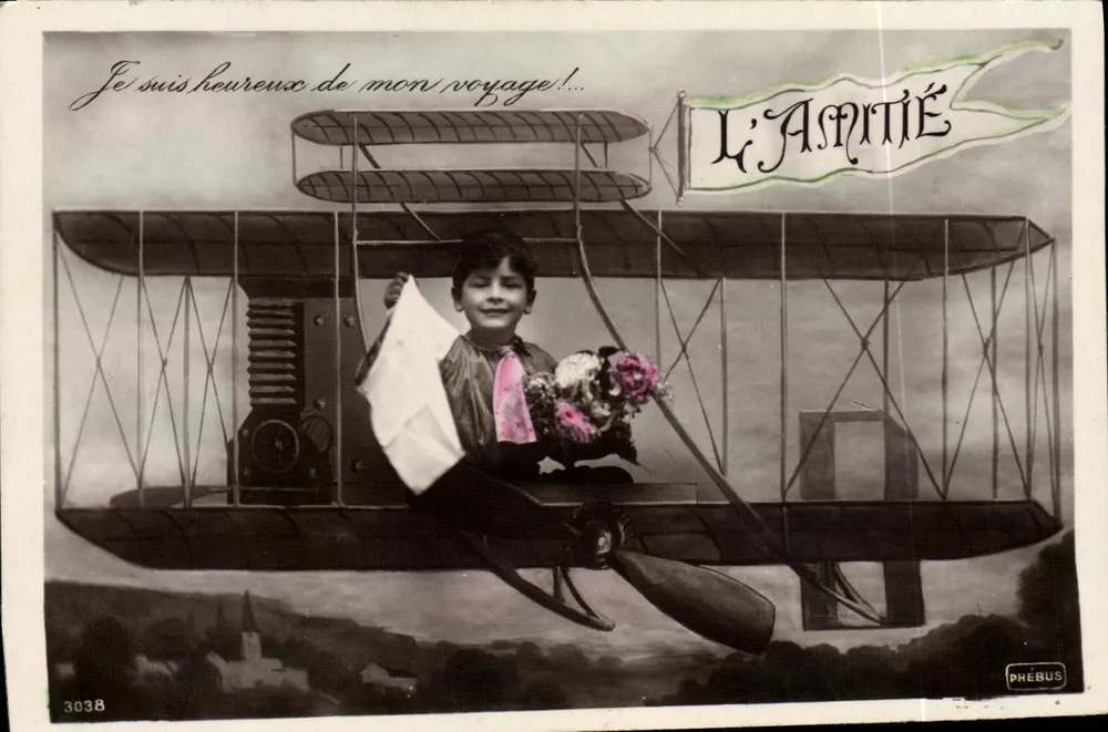 Criança em um avião biplano — L'AMITIÉ — Phébus n°3038 - Frente