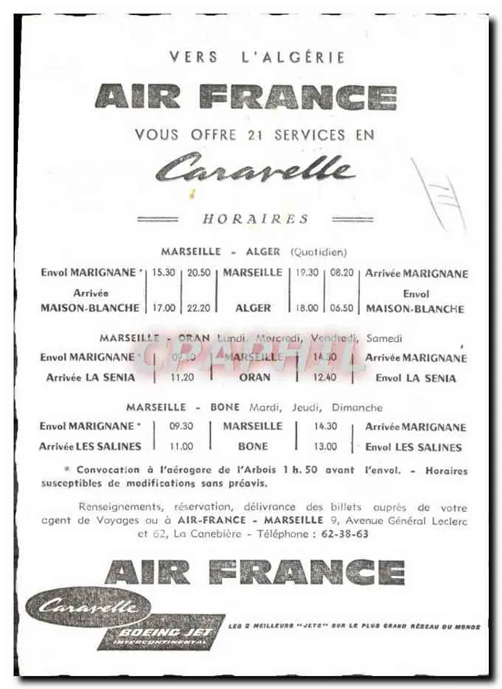 Air France-Flugzeug über Marseille — Werbung von Air France für Flüge nach Algerien - Rückseite