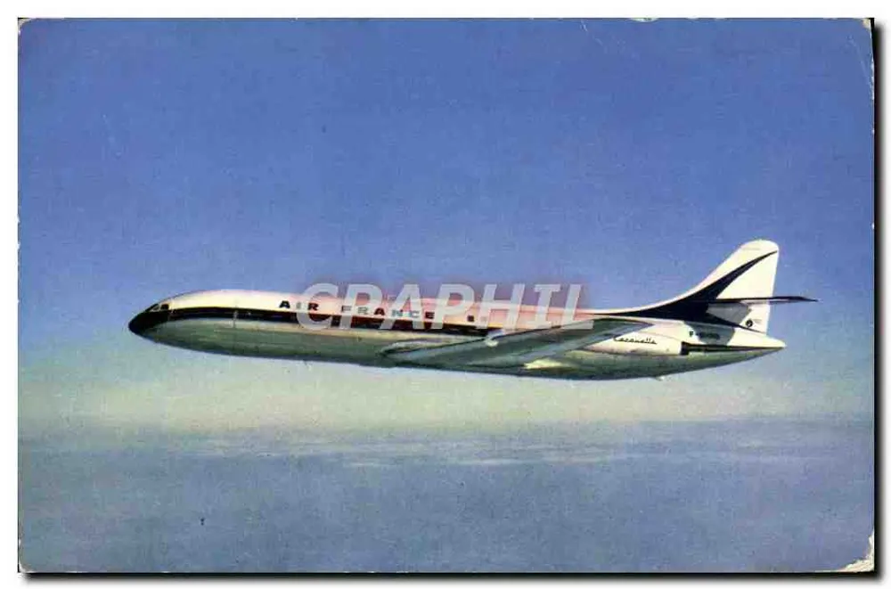 Avion Air France Caravelle — dessin technique et texte promotionnel — Imp. du Val d'Oise - Vorderseite