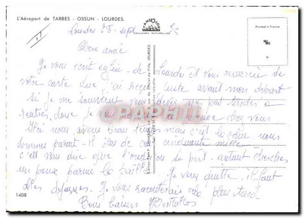 Flughafen Tarbes-Ossun-Lourdes — Luftbild — Edition TANP, Lourdes, n°1408 - Rückseite