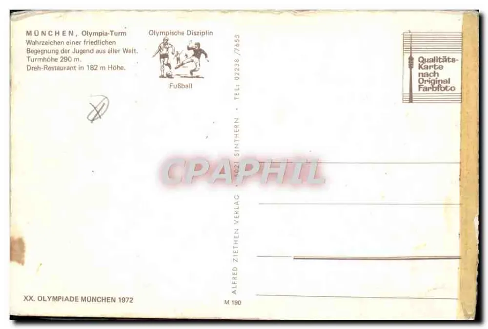 Flughafen München-Riem — XX. Olympiade 1972 — Verlag Alfred Ziethen, Nr. M 190 - Rückseite
