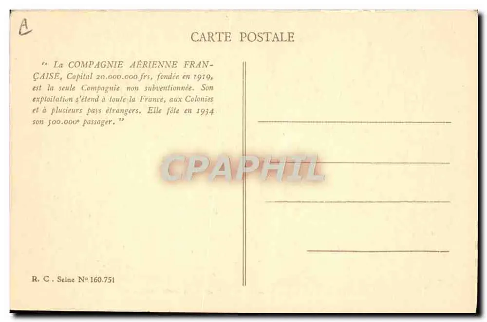 Flughafen BOURGET — Basis der französischen Luftfahrtgesellschaft — R.C. Seine N° 160.751 - Rückseite