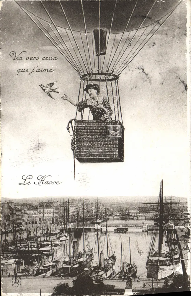 Mulher em um balão dirigível — Le Havre — editor desconhecido - Frente