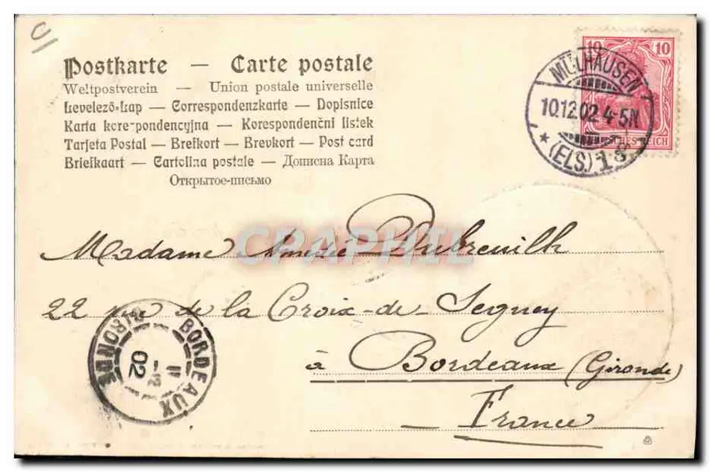 Mulhouse — Ein Gruß aus Mulhouse — Verlag Yves Sallier, Papeterie des Central Hotels, Mulhouse - Rückseite
