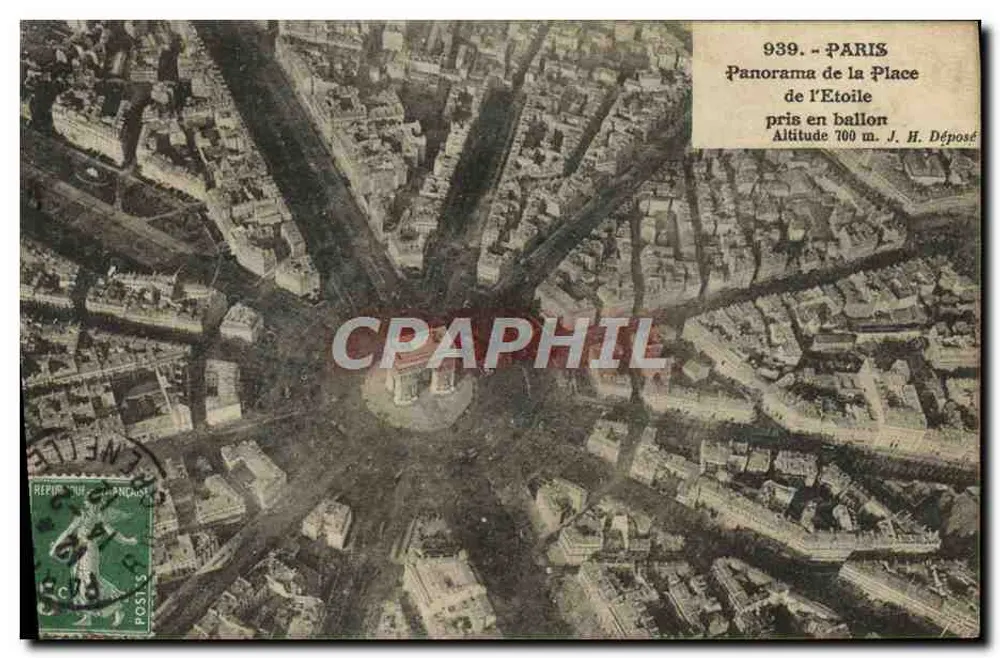Paris — Panorama der Place de l'Étoile aus einem Ballon — J. H. Déposé - Vorderseite