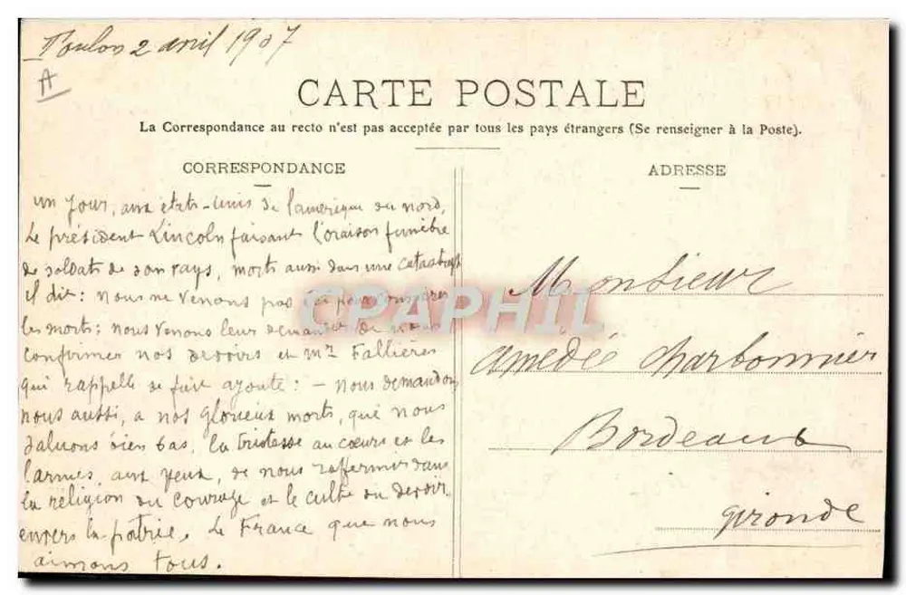 Das L'ÉNA während der Explosion — 12. März 1907 — Verlag: Rouvillain - Rückseite