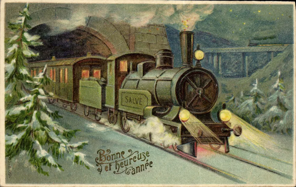 Trem no inverno — Boa e feliz ano — SALVE - Frente