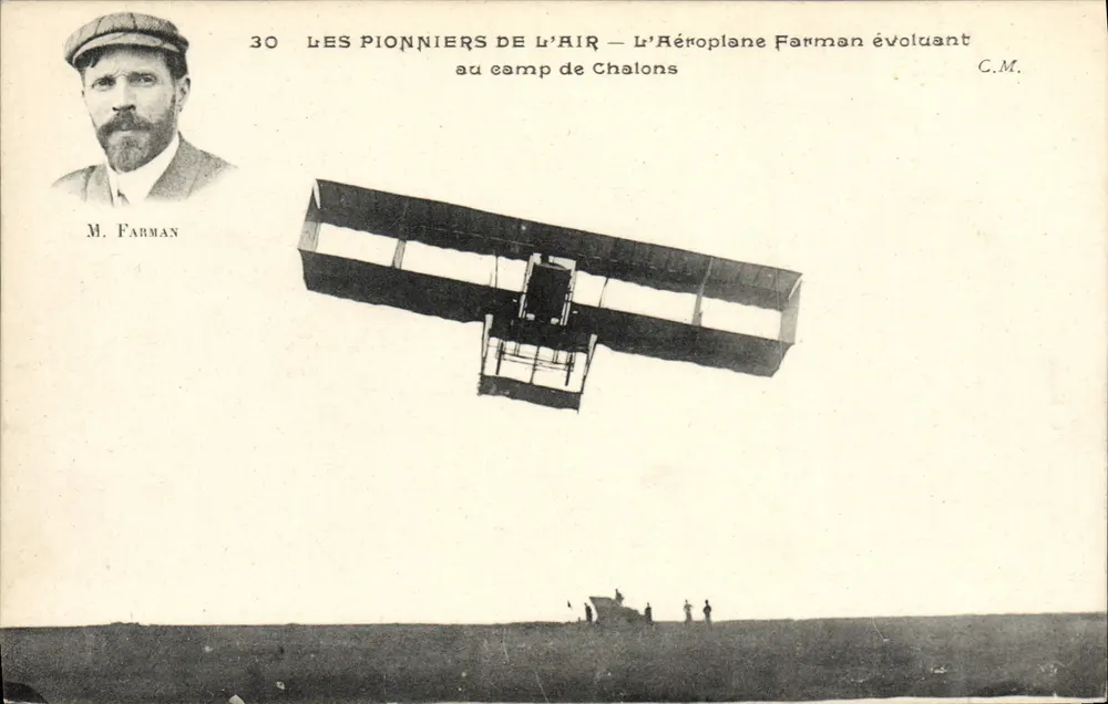 Pioniere der Luft — Das Flugzeug Farman in der Luft am Chalons Lager — C.M. - Vorderseite