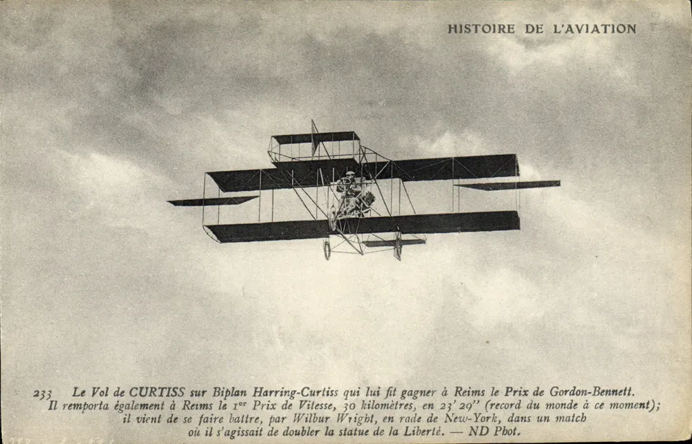 Flug eines Curtiss-Flugzeugs auf einem Harring-Curtiss-Doppeldecker — Geschichte der Luftfahrt — Nr. 233 - Vorderseite
