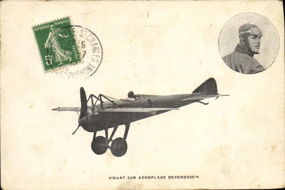 Vidart em avião Deperdussin — França, 1913 - Frente