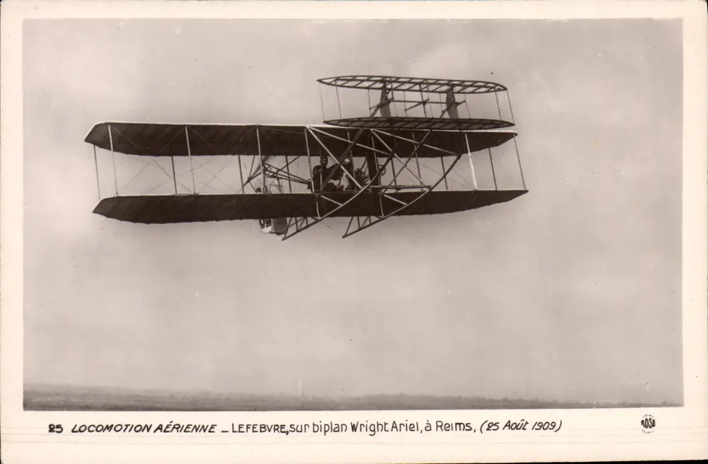 Luftfahrt — Lefebvre auf dem Wright Ariel-Doppeldecker in Reims, 25. August 1909 — Rose - Vorderseite