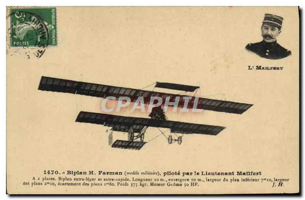 Doppeldecker H. Farman (militärisches Modell) — geflogen von Lieutenant Mailfert — J. Hauser, Paris - Vorderseite