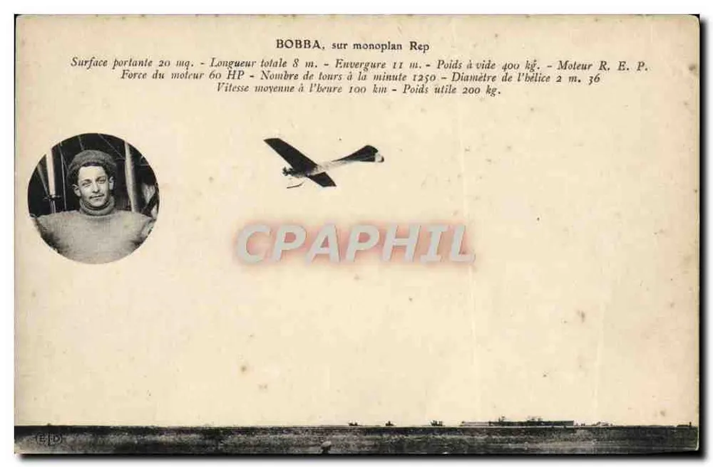 Bobba sur monoplan Rep — avion de course avec portrait du pilote — éditeur E.P. - Frente