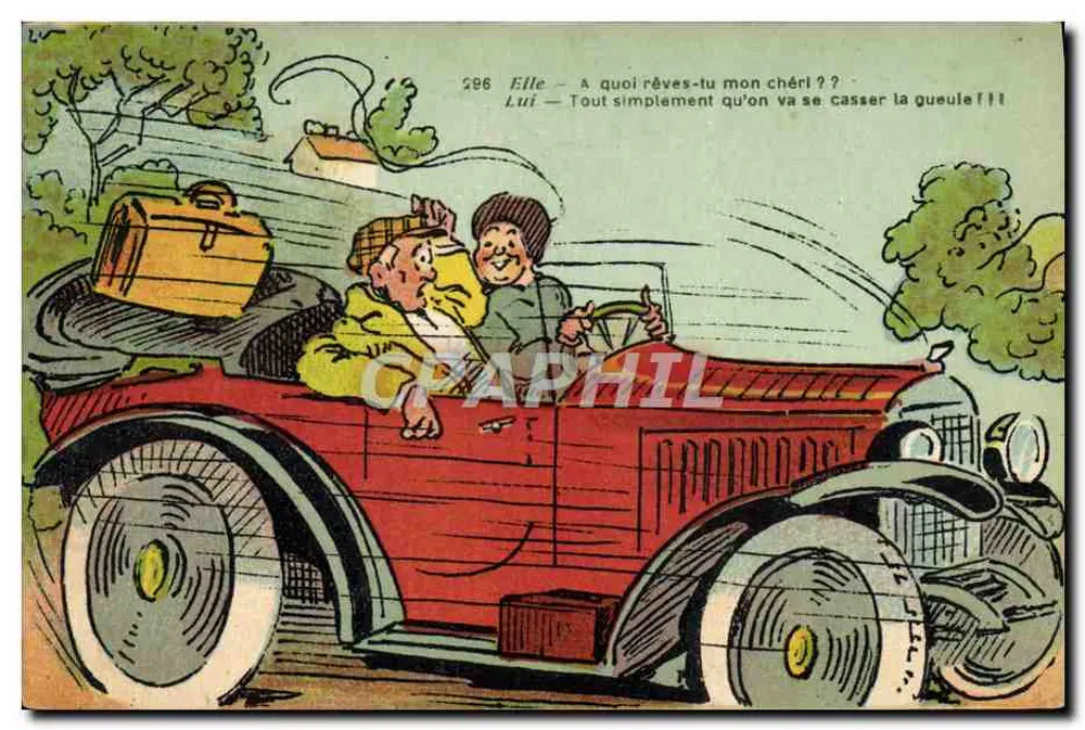 Casais em carro — cena humorística — J. Nozais, Ed. 18, Nantes - Frente