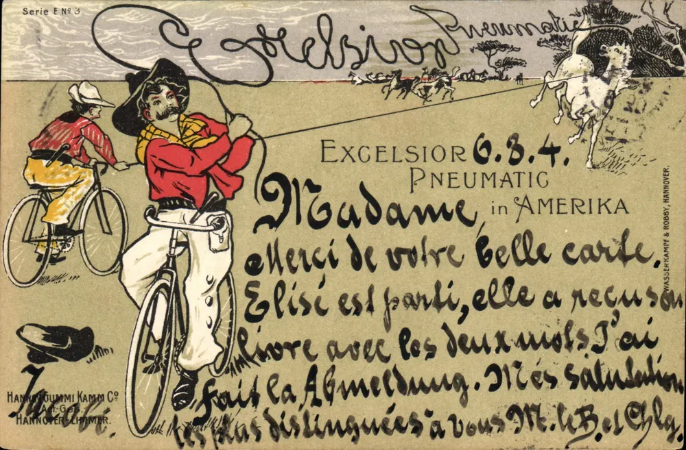 Radfahrer in Afrika — Excelsior Pneumatique — Hannover-Schmier, Serie E N°3 - Vorderseite