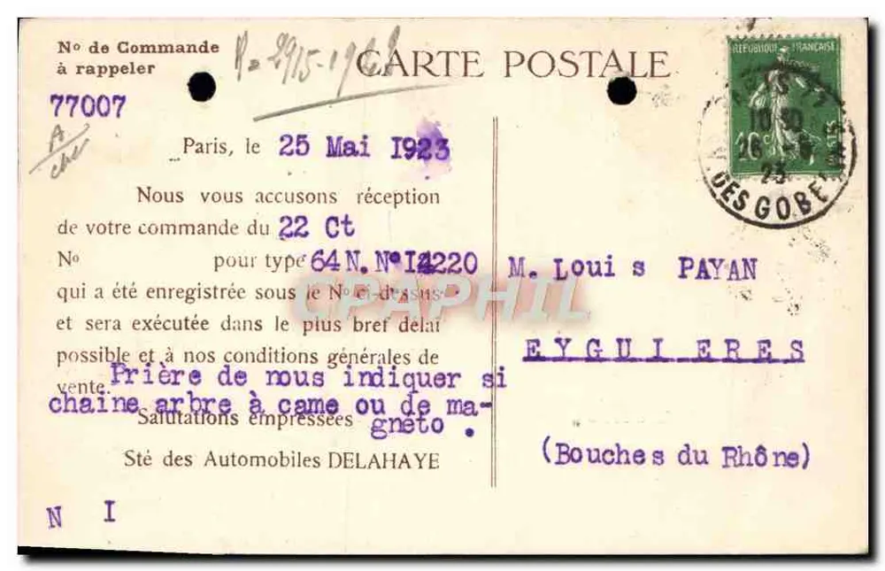 Eine Delahaye — Automobilwerbung — Gesellschaft der Automobile Delahaye, Paris - Rückseite