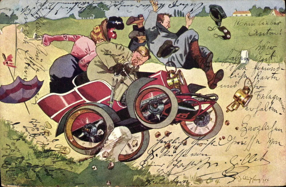 Acidente de carro — ilustração humorística — T. QuVomobile, n° 574-1 - Frente