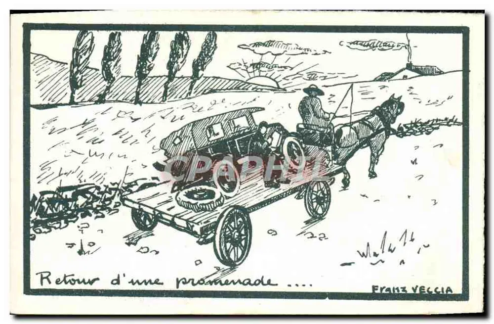 Rückkehr von einer Wanderung — Zeichnung von Franz Veccia — Ausgabe 'Livre de la Cie Internationale des Wagons-Lits', n° C 35 - Vorderseite