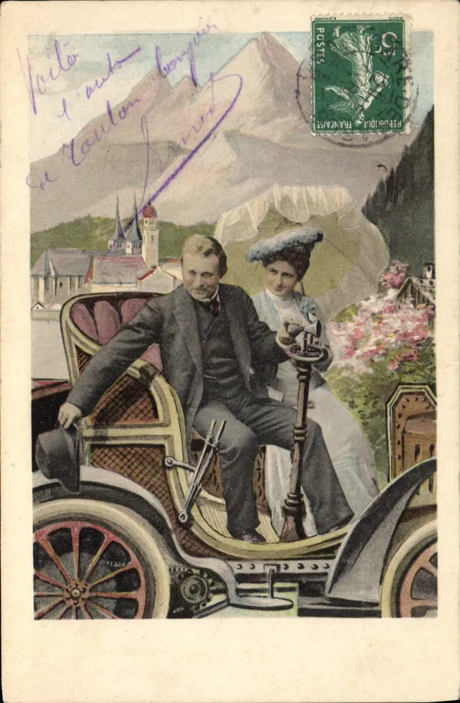 Motorwagen — Paar in einem Automobil — Verlag C.B. St. 7147 - Vorderseite