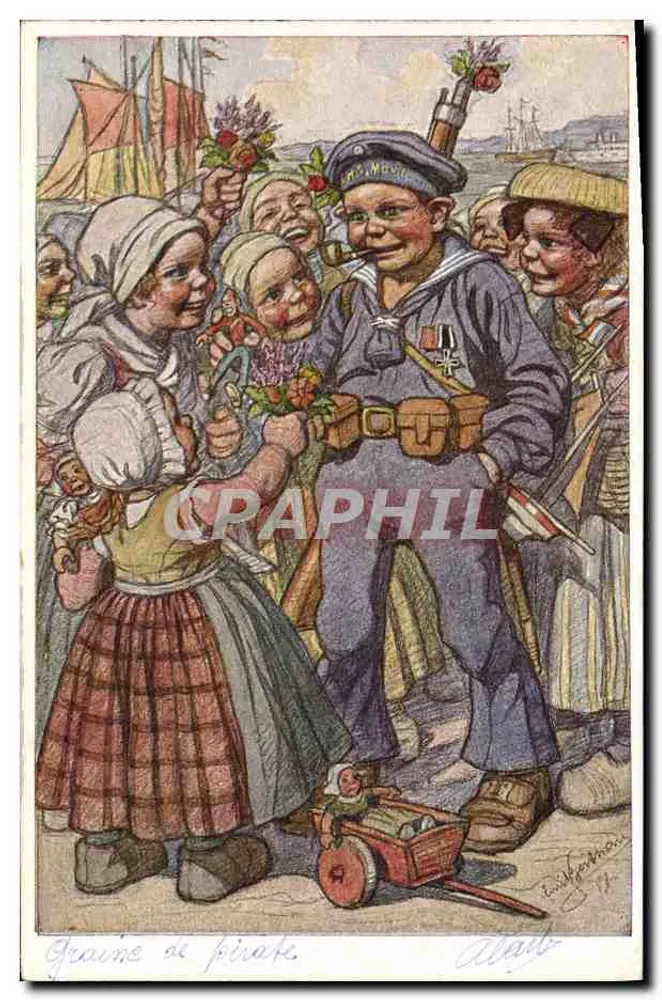 Piratenkorn — Illustration eines Seemanns und Kinder — gezeichnet von Dail - Vorderseite