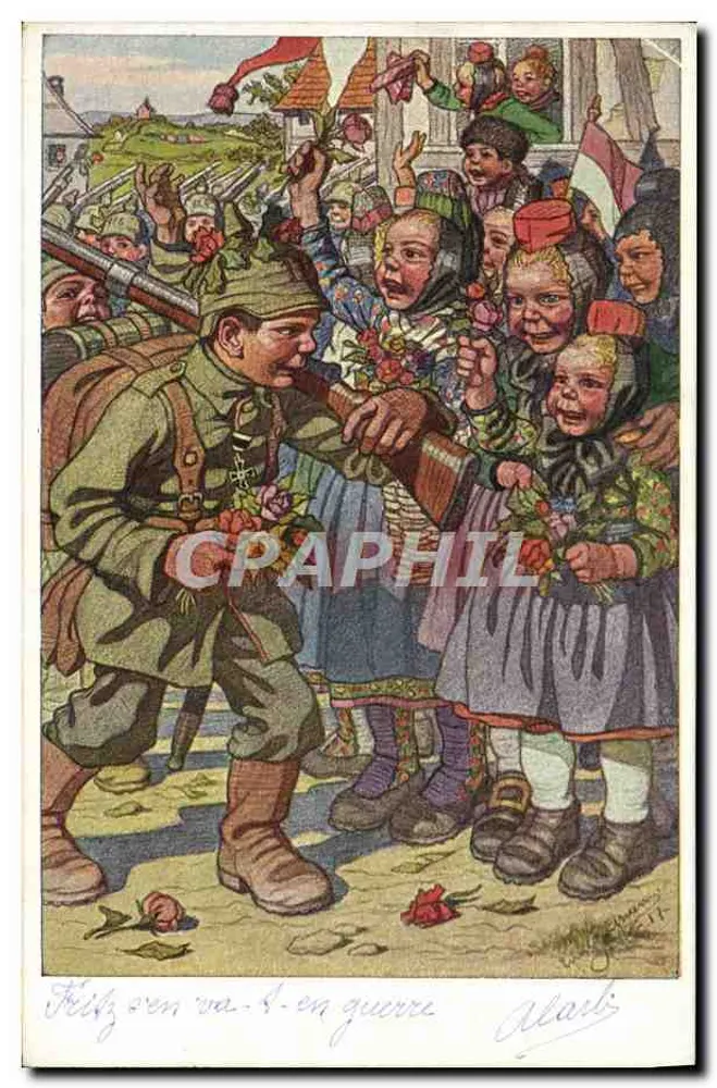 Kinder, die Blumen einem Soldaten geben — Sarrageuse — Verlag: Alark, Nr. 17 - Vorderseite