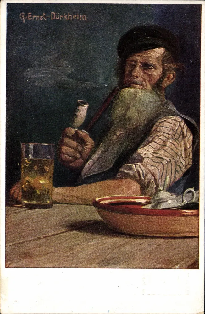 Homem barbudo fumando um cachimbo — Pfläzzer Winzer II — Gustav Ernst - Frente