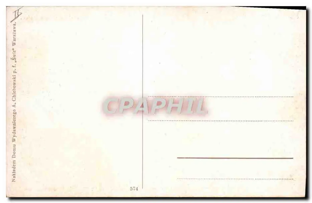Paisagem de floresta desmatada — pôr do sol — Józef Rapacki, editor A. Chładowski, n° 574 - Verso
