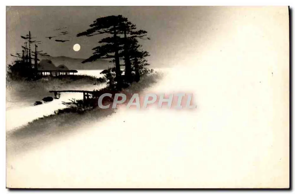 Paisagem noturna com lua — Japão — editor desconhecido - Frente