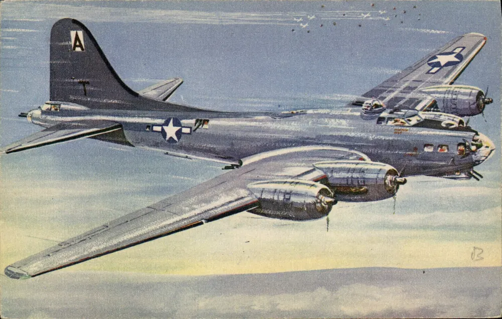 Amerikanisches Kriegsflugzeug — B-17 Flying Fortress — Zeichnung von L. Petit - Vorderseite