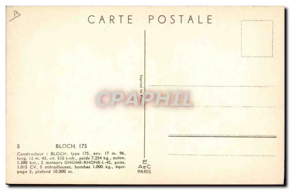 Avião Bloch 175 — França — n°5 - Verso
