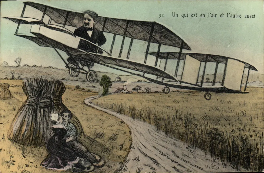 Aviator em biplano — cena humorística — série 32 - Frente