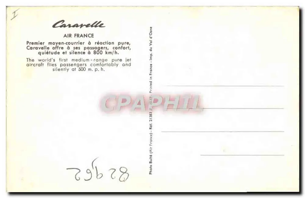Air France Caravelle — Erster reiner Jetsitzflieger — Photo Bulle (Air France) - Ref. 21383 - Rückseite