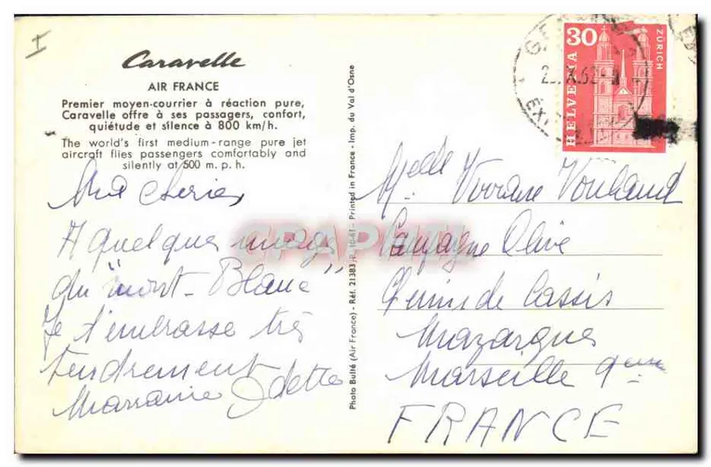 Air France Caravelle — Erster reiner Jetsitzflieger — Photo Bulle (Air France) Ref. 21383 - Rückseite